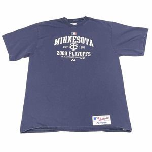 Minnesota Twins Shirt Adult Large Blue MLB Baseball Athletic Playoffs 2009 Mens